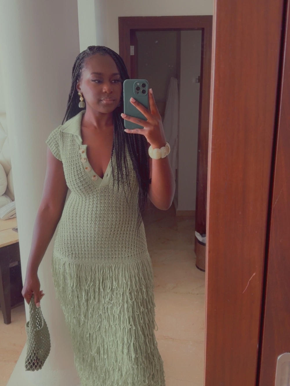 Fashion Nova Sage Green Sleeveless Fringe Maxi Dress - Picture 2 of 2